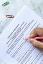 Filling Purchase agreement form Royalty Free Stock Photo