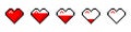 Filling red hearts descending pixel icon. Romantic abstract symbols with gradual loss love and fading warm feelings.