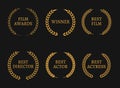 Film academy awards winners and best nominee gold wreaths on black background. Royalty Free Stock Photo