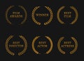 Film academy awards winners and best nominee gold wreaths on black background. Royalty Free Stock Photo