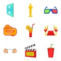 Film academy icons set, cartoon style