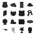 Film, animal, clothing and other web icon in black style.