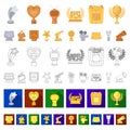 Film awards and prizes cartoon icons in set collection for design. The World Film Academy vector symbol stock web