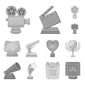 Film awards and prizes monochrome icons in set collection for design. The World Film Academy vector symbol stock web