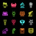 Film awards and prizes neon icons in set collection for design. The World Film Academy vector symbol stock web