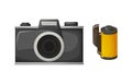 Retor Black Film Camera and Photo Roll Vector Royalty Free Stock Photo