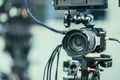 Professional film camera on a tripod in broadcasting studio Royalty Free Stock Photo