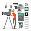 Film Cameraman With Video Equipment