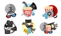 Film and Cinema Industry Attributes and Symbols with Popcorn and 3D Glasses Vector Set