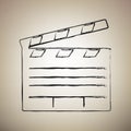 Film clap board cinema sign. Vector. Brush drawed black icon at Royalty Free Stock Photo