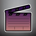 Film clap board cinema sign. Vector. Violet gradient icon with b Royalty Free Stock Photo