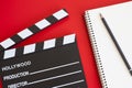 Film clapper on red background Royalty Free Stock Photo