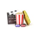 Film(clapper, popcorn,tickets Royalty Free Stock Photo