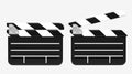 Film clapperboards open and closed icons isolated on white background, front view. Realistic filmmaking equipment