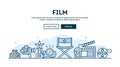 Film, concept header, flat design thin line style Royalty Free Stock Photo