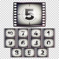 Film Countdown Numbers 10 - 0 Vector. Monochrome Brown Grunge Film Strip. Start Of The Old Film. Isolated On Transparent Royalty Free Stock Photo