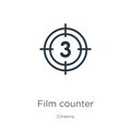 Film counter icon. Thin linear film counter outline icon isolated on white background from cinema collection. Line vector sign,