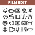 Film Edit, Filmmaking Linear Vector Icons Set