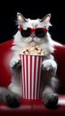 Funny cat food box theater film cinema cute entertainment popcorn pet movie animal Royalty Free Stock Photo