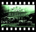 Film frame photo edge and old house drawing Royalty Free Stock Photo