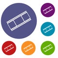 Film with frames icons set Royalty Free Stock Photo