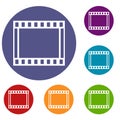 Film with frames movie icons set Royalty Free Stock Photo