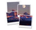 Film Frames Polaroid Sunset Light Alpen Glow on Tetons Teton Mountains wtih Moon Rising