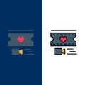 Film, Heart, Love, Wedding  Icons. Flat and Line Filled Icon Set Vector Blue Background Royalty Free Stock Photo