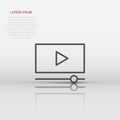 Film icon in flat style. Movie vector illustration on white isolated background. Play video business concept Royalty Free Stock Photo