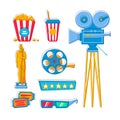 Film industry and filming - flat design style icons set