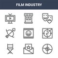 9 film industry icons pack. trendy film industry icons on white background. thin outline line icons such as cd, countdown, ticket
