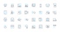 Film lists linear icons set. Genre, Selection, Collection, Rankings, Favorites, Critics, Popular line vector and concept