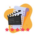 Film movie quality review concept vector icon flat cartoon illustration, video content survey cinema reputation rating with stars