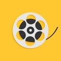 Film movie reel. I love cinema icon. Flat design style. Yellow background. Isolated
