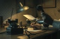Film noir journalist working at office desk Royalty Free Stock Photo