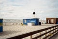 film photo of blue rescue station at the beach Royalty Free Stock Photo