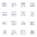 Film production line icons collection. Cinematography, Pre-production, Scriptwriting, Post-production, Directing