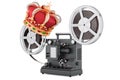 Film projector with golden crown, 3D rendering Royalty Free Stock Photo