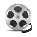 Film reel with cinema tape icon isolated