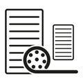 Film reel and documents icon. Pre-production cinema paperwork. Vector illustration. EPS 10.