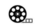 Film reel movie icon. Vector isolated icon. Black movie reel icon in vintage style on white background Royalty Free Stock Photo