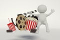 Film reel,popcorn,movie strip,disposable cup for beverages with Royalty Free Stock Photo