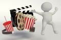 Film reel,popcorn,movie strip,disposable cup for beverages with Royalty Free Stock Photo