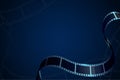 Film reel stripe cinema isolated on blue background. Modern 3d realistic film strip. Vector cinema festival. Movie and film Royalty Free Stock Photo