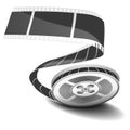 Film reel and twisted cinema tape isolated on white background, illustration. Royalty Free Stock Photo