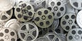 Film reels and cans. Video, movie, cinema concept Royalty Free Stock Photo