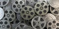 Film reels and cans. Video, movie, cinema concept Royalty Free Stock Photo