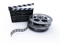 Film reels and cinema clap isolated on a white surface background Royalty Free Stock Photo