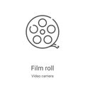 film roll icon vector from video camera collection. Thin line film roll outline icon vector illustration. Linear symbol for use on Royalty Free Stock Photo