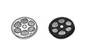 Film roll for movie shoving and records in black isolated on white background. Hand drawn vector sketch illustration in
